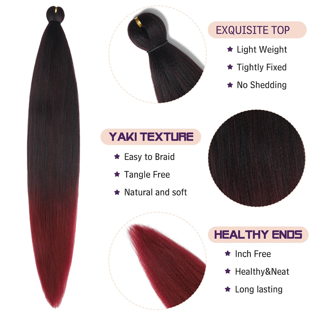 Ombre Pre-Stretched EZ Braiding Hair – 4PCS Natural Yaki Synthetic Extensions for Box Braids & Twists