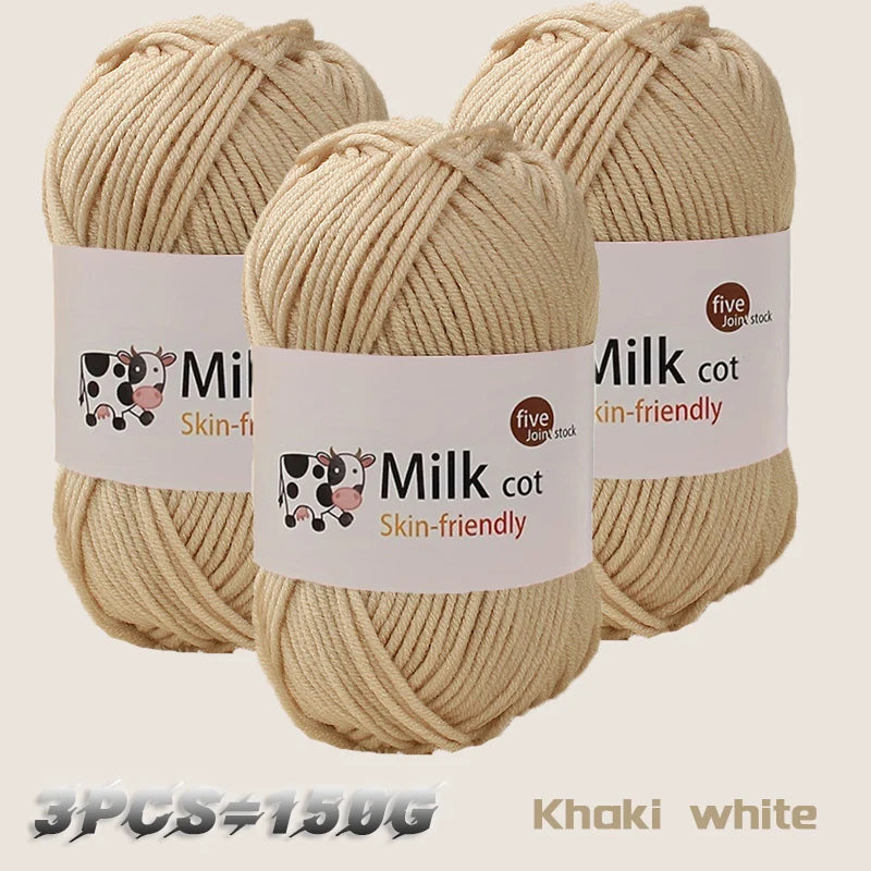 150g 5-Strand Milk Cotton Yarn – Soft Medium Thick Knitting & Crochet Yarn for Dolls, Sweaters, Hats & Scarves