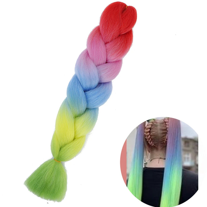 🌈 Synthetic Braiding Hair 24 Inch – Jumbo Ombre Braid Extensions (Purple, Pink, Yellow, Red)