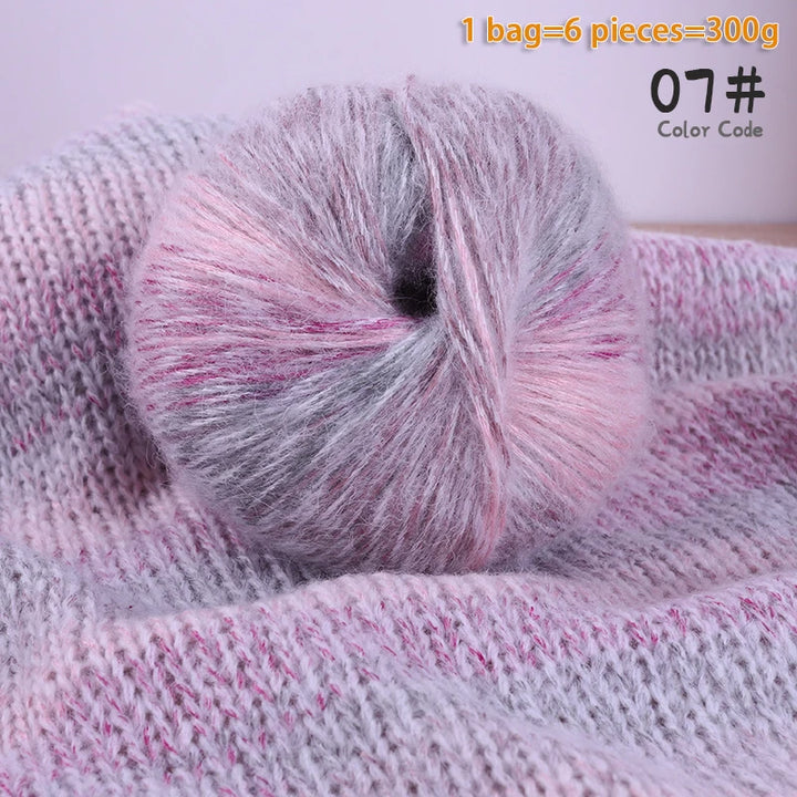 300g Gradient Alpaca Mohair Yarn Set (6 Pieces) – Soft Lightweight Knitting Yarn for Sweaters, Shawls, Hats & Scarves