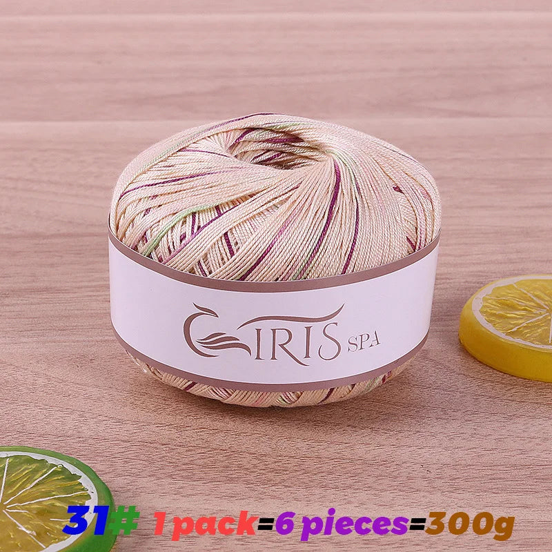 300g No.6 Mercerized Cotton Lace Yarn (6 Pieces) – Gradient Dyed Crochet Yarn for Shawls, Summer Sweaters & Knitwear