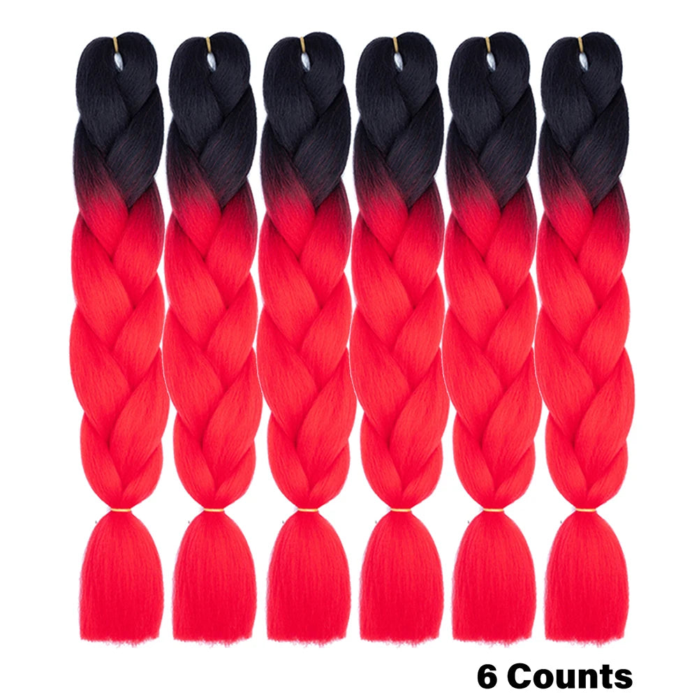 Ombre Crochet Braiding Hair – 6 Packs Synthetic Colorful Extensions for Women & Girls | High-Temperature Fiber