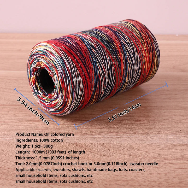 300g 100% Cotton Rainbow Section-Dyed Yarn – Retro Knitting Yarn for Sweaters, Scarves, Hats & DIY Accessories