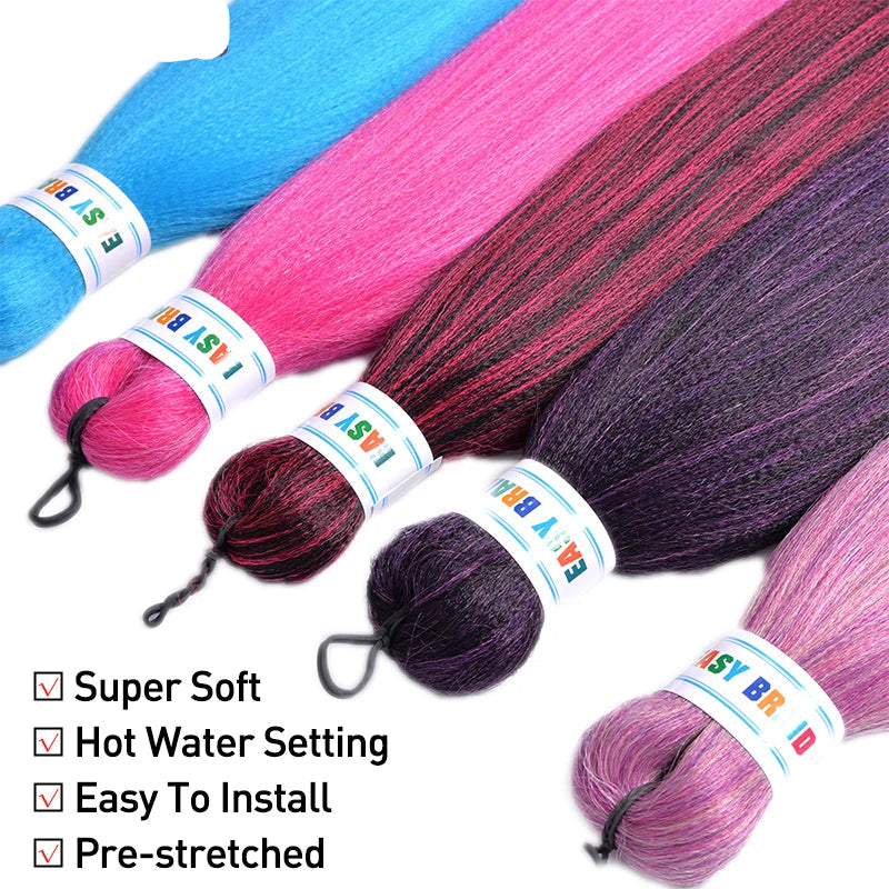 Colorful hair extensions with brand name on a white background.