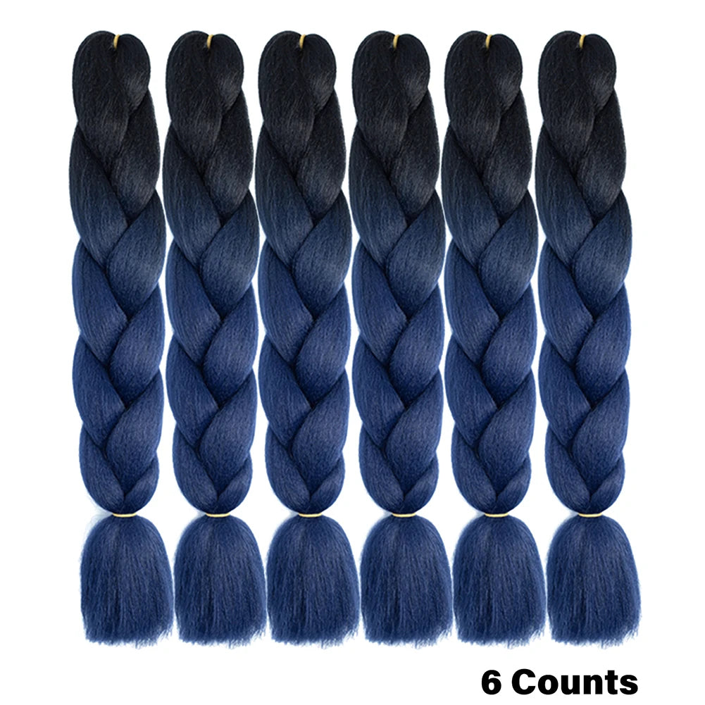 Ombre Crochet Braiding Hair – 6 Packs Synthetic Colorful Extensions for Women & Girls | High-Temperature Fiber