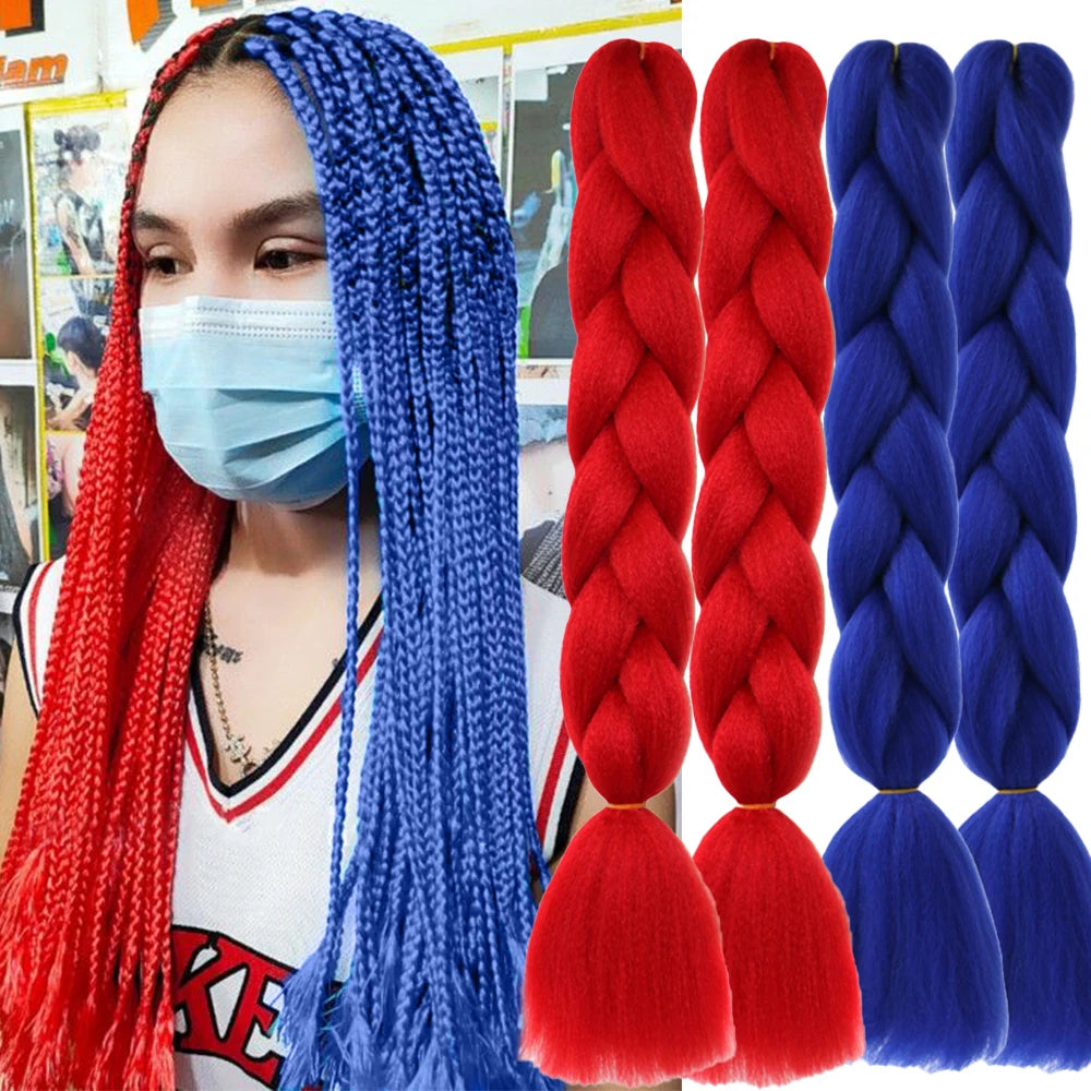 2-Tone Rainbow Jumbo Braiding Hair – 24 Inch Synthetic Crochet Extensions (4 Packs)