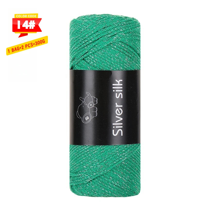300g Shiny Silver Silk Hollow Yarn – Polyester Crochet Yarn for Bags, Hats, Shoes & DIY Crafts