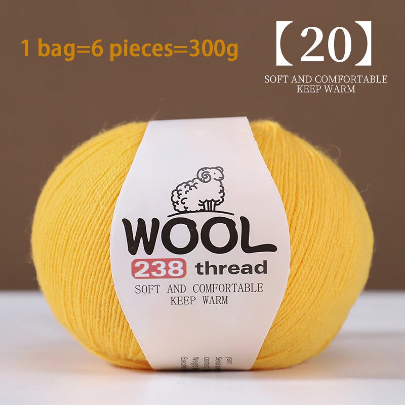 300g 100% Fine Wool Yarn Set – Soft Knitting Yarn for Sweaters, Scarves, Hats & DIY Crafts (6pcs Pack)