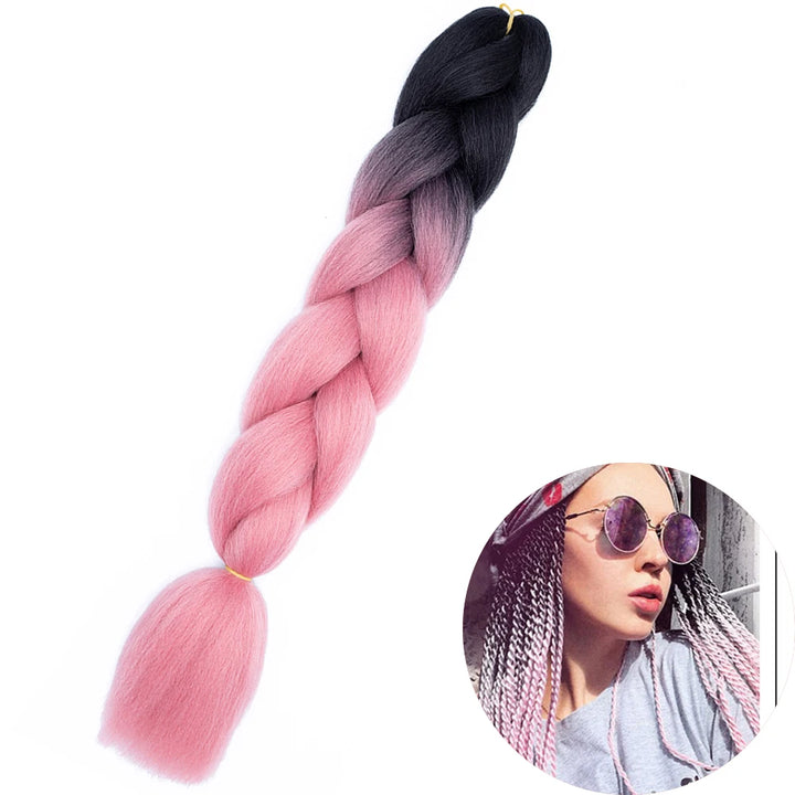 🌈 Synthetic Braiding Hair 24 Inch – Jumbo Ombre Braid Extensions (Purple, Pink, Yellow, Red)