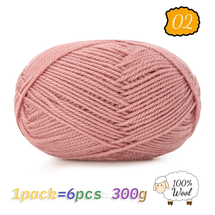 300g 100% Pure Wool Yarn (6 Pieces) – Soft Warm Knitting Yarn for Sweaters, Hats, Scarves & Winter DIY Projects