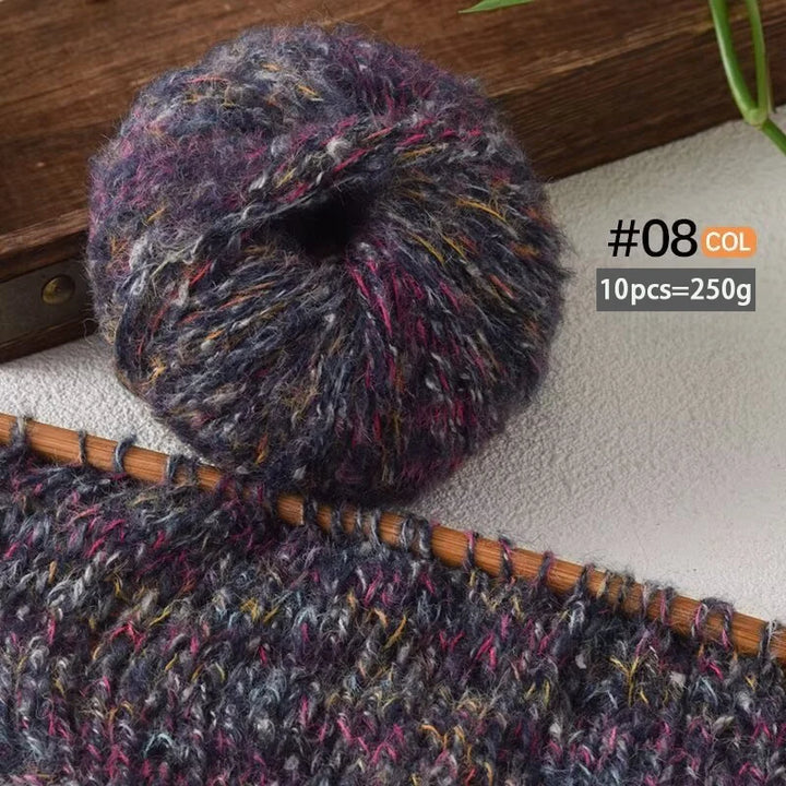 250g Colorful Mohair Alpaca Yarn Set (10 Pieces) – Soft Medium-Thick Yarn for Sweaters, Coats, Shawls & DIY Crafts