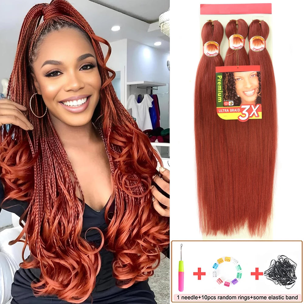 Pre-Stretched Braiding Hair – 26 Inch Yaki Synthetic Crochet Extensions (3 Packs, Hot Water Set)