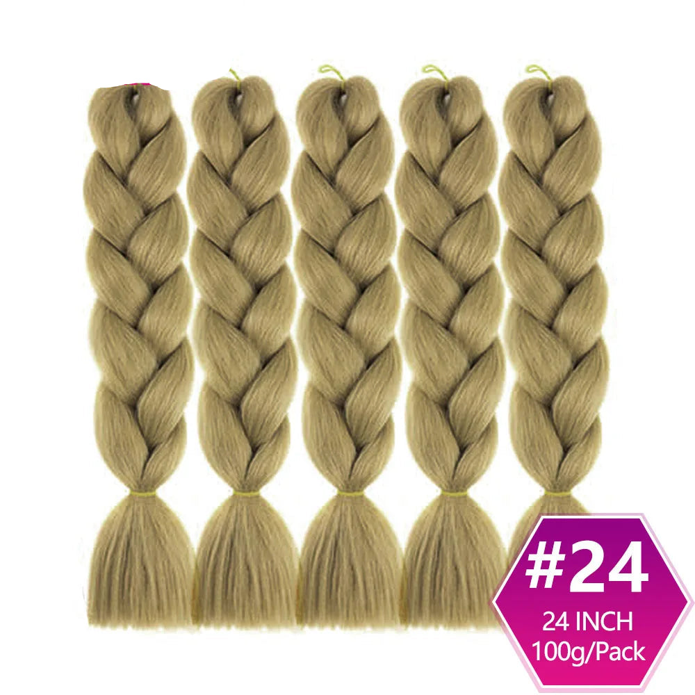 Five braided hair extensions with '#24' color label on a white background, featuring 