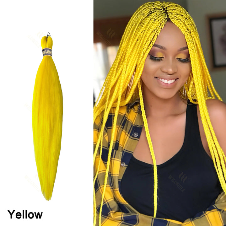 Yellow hair extensions with a woman wearing them