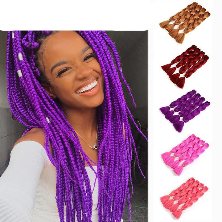 3/4/5/6 Packs Jumbo Braiding Hair 24 Inch Purple Jumbo Braids Hair Extensions for Women Synthetic Fiber Pink Blue Red Braid Hair