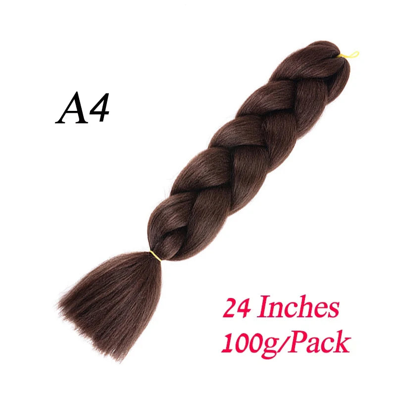 24 Inch Synthetic Ombre Jumbo Braiding Hair – DIY Braid Extensions for Women (Purple/Pink/Yellow/Red)