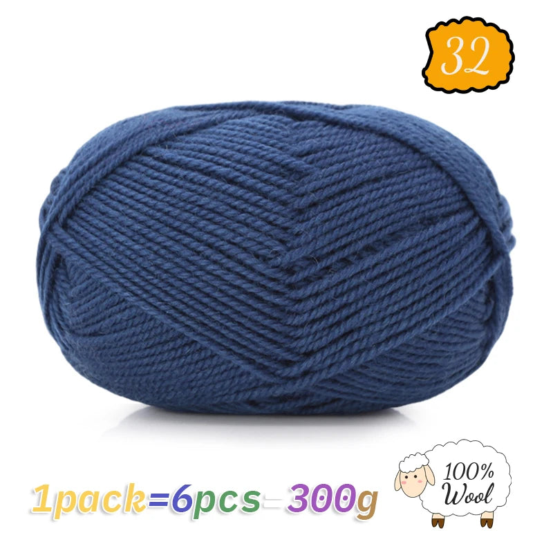 300g 100% Pure Wool Yarn (6 Pieces) – Soft Warm Knitting Yarn for Sweaters, Hats, Scarves & Winter DIY Projects