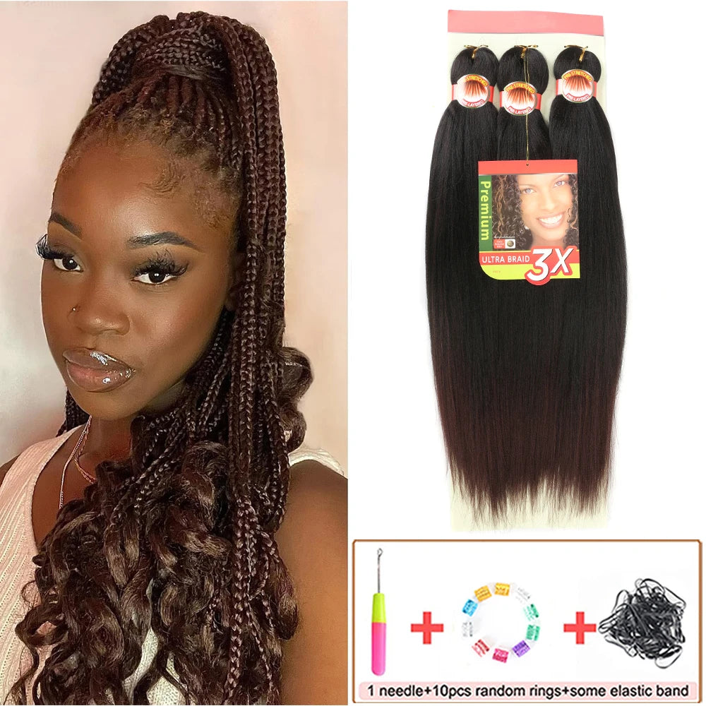 Pre-Stretched Braiding Hair – 26 Inch Yaki Synthetic Crochet Extensions (3 Packs, Hot Water Set)