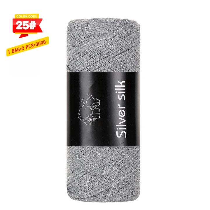 300g Shiny Silver Silk Hollow Yarn – Polyester Crochet Yarn for Bags, Hats, Shoes & DIY Crafts