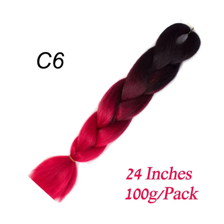 24 Inch Synthetic Ombre Jumbo Braiding Hair – DIY Braid Extensions for Women (Purple/Pink/Yellow/Red)