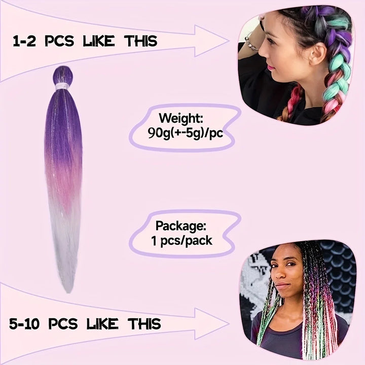 1pc Tinsel EZ Braids – Ombre Straight Braiding Hair Extension, Festival & Rave Hair for Girls (Crazy Hair Day)