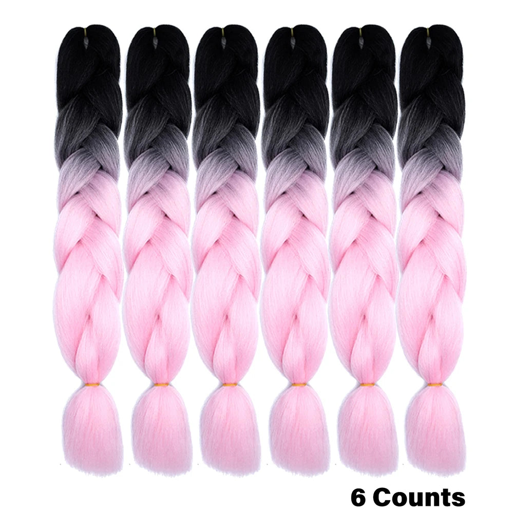Ombre Crochet Braiding Hair – 6 Packs Synthetic Colorful Extensions for Women & Girls | High-Temperature Fiber