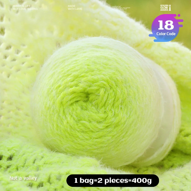 Qinglan Gradient Thick Yarn 400g – Long Section Dyed Rainbow Knitting Yarn for Sweaters & Shawls