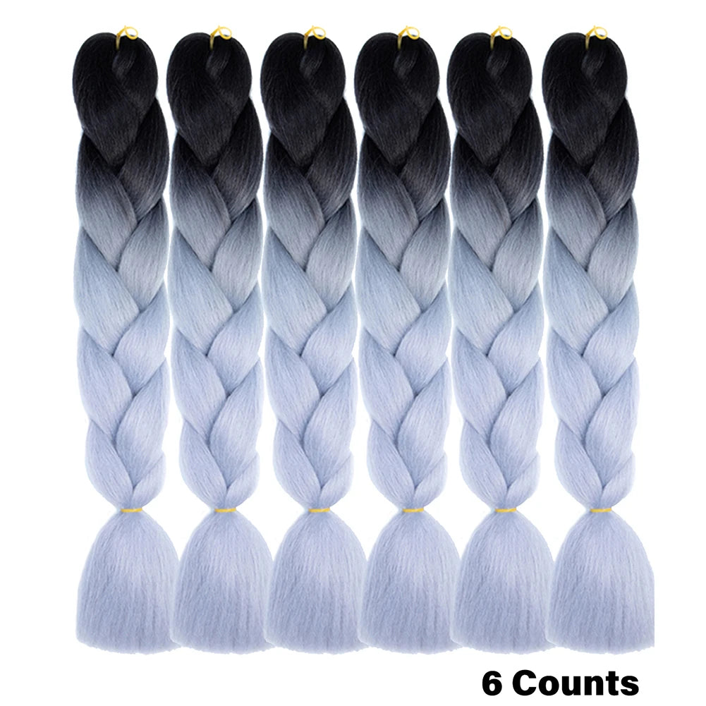 Ombre Crochet Braiding Hair – 6 Packs Synthetic Colorful Extensions for Women & Girls | High-Temperature Fiber