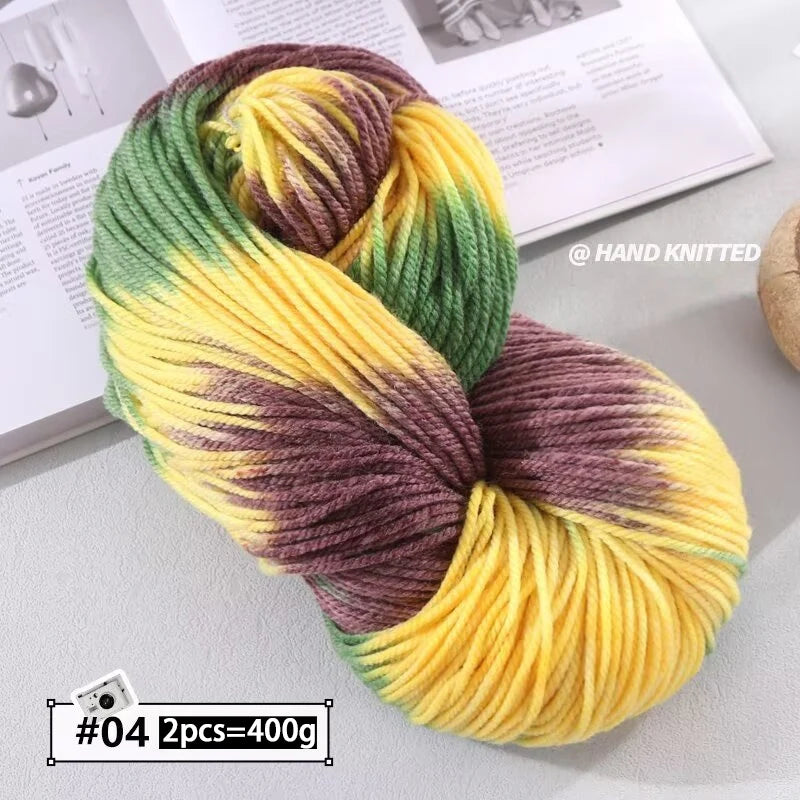 400g Hand-Dyed Chunky Alpaca Yarn (2 Skeins) – Gradient Rainbow Wool Yarn for Sweaters, Scarves & Hats