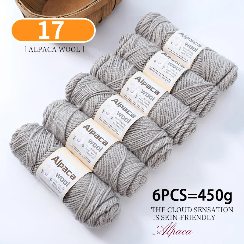 450g Alpaca Wool Yarn Set (6 Pieces) – Thick Knitting Yarn for Sweaters, Shawls, Hats & Winter Crafts