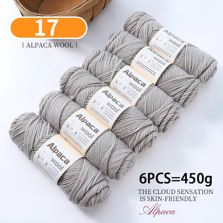450g Alpaca Wool Yarn Set (6 Pieces) – Thick Knitting Yarn for Sweaters, Shawls, Hats & Winter Crafts