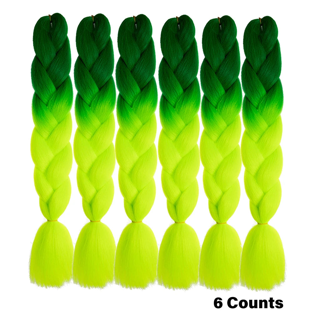Ombre Crochet Braiding Hair – 6 Packs Synthetic Colorful Extensions for Women & Girls | High-Temperature Fiber