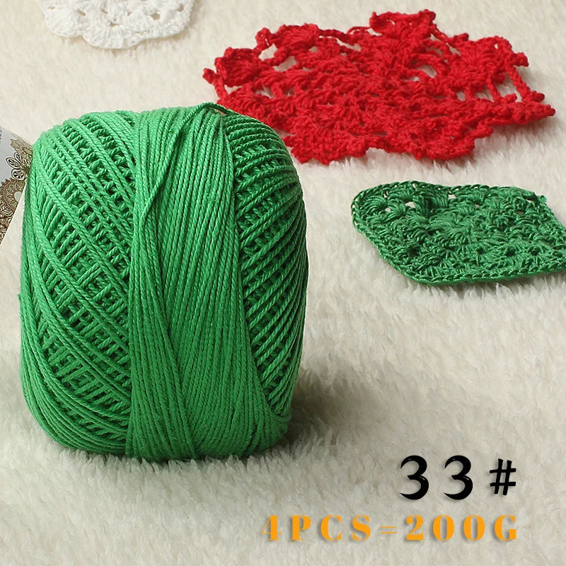 No. 3 Pearl Lace Cotton Thread (4 Pack / 200g) – Fine Hand-Knitting & Crochet Yarn for Shawls, Hats & Summer Outwear