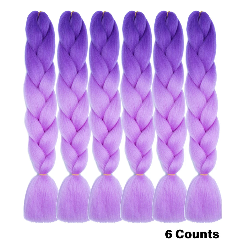 Ombre Crochet Braiding Hair – 6 Packs Synthetic Colorful Extensions for Women & Girls | High-Temperature Fiber