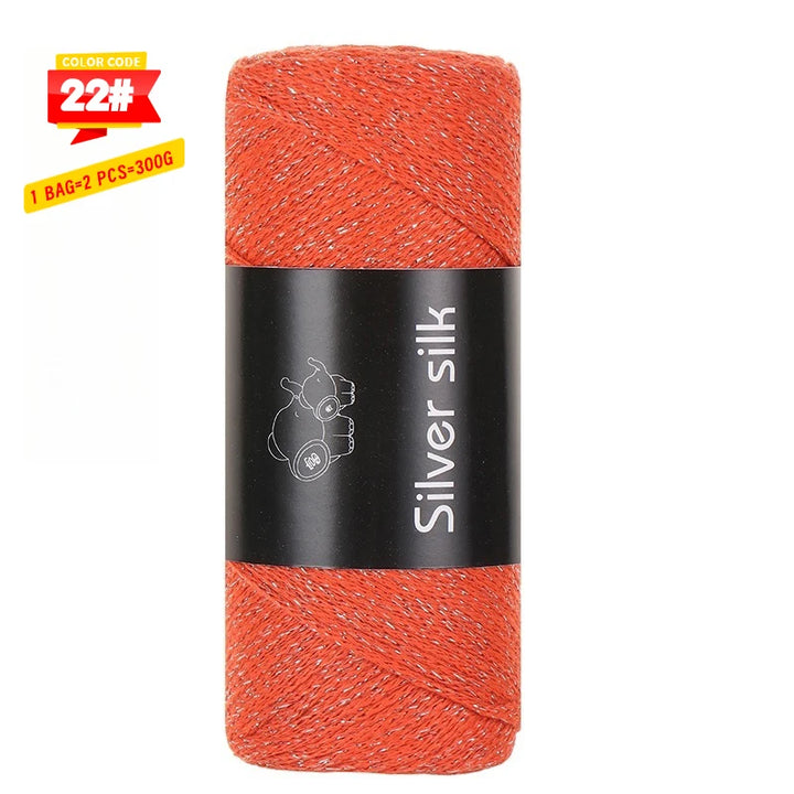 300g Shiny Silver Silk Hollow Yarn – Polyester Crochet Yarn for Bags, Hats, Shoes & DIY Crafts