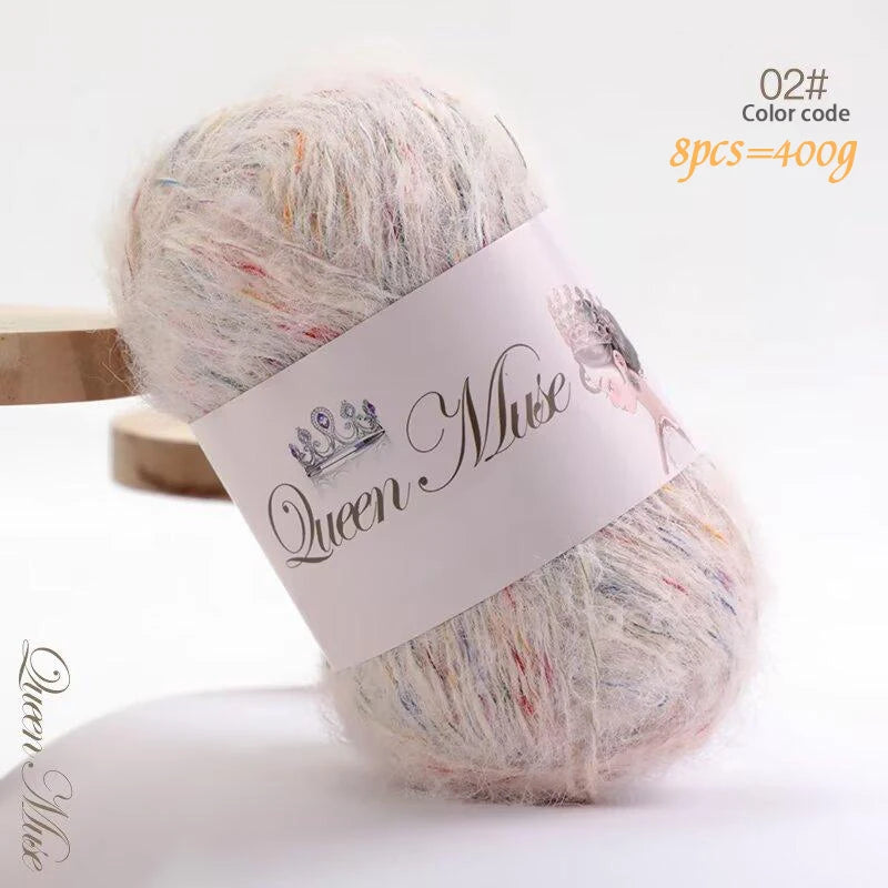 400g Multicolored Rainbow Alpaca Mohair Yarn – Soft Fluffy Knitting Yarn for Sweaters & Shawls (8 Pieces/Bag)
