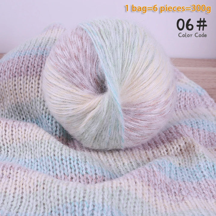 300g Gradient Alpaca Mohair Yarn Set (6 Pieces) – Soft Lightweight Knitting Yarn for Sweaters, Shawls, Hats & Scarves