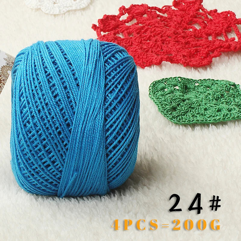 No. 3 Pearl Lace Cotton Thread (4 Pack / 200g) – Fine Hand-Knitting & Crochet Yarn for Shawls, Hats & Summer Outwear