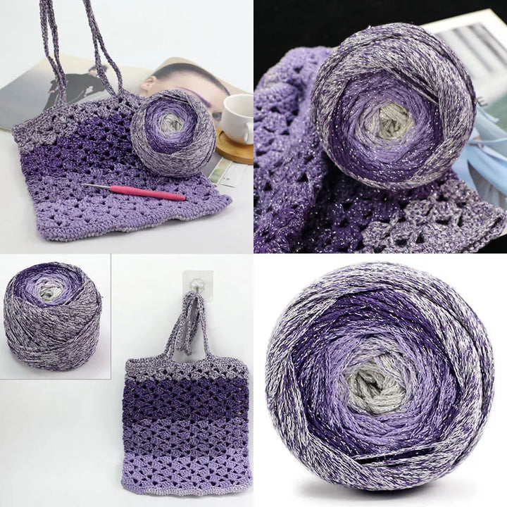 200g Shiny Gradient Silver Yarn – Large Skein Hollow Knitting Yarn for Bags, Hats & DIY Crafts