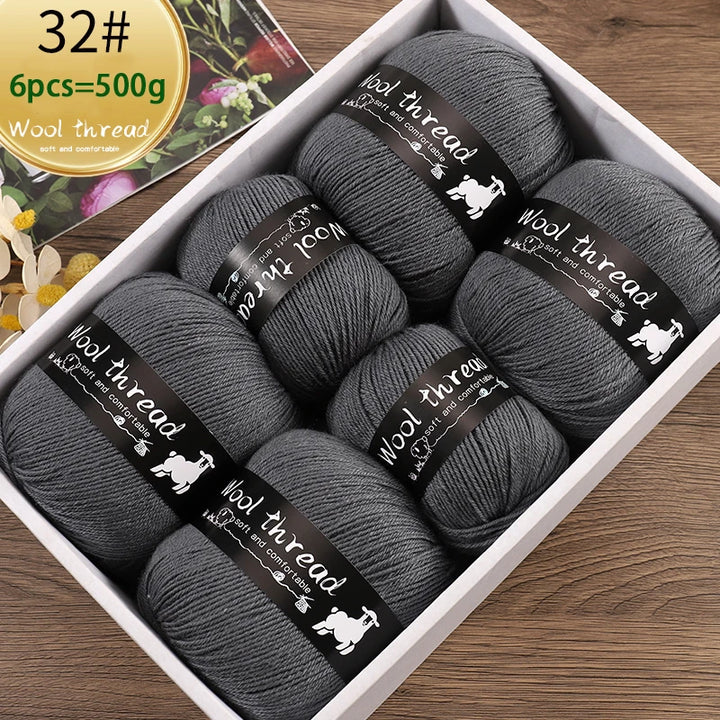 500g Multi-Color Medium-Fine Wool Yarn (6 Pack) – Hand-Knitting Yarn for Sweaters, Scarves & Hats
