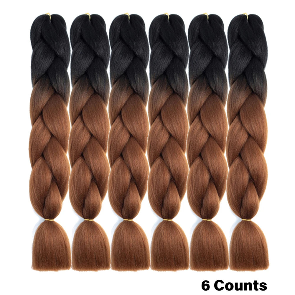 Ombre Crochet Braiding Hair – 6 Packs Synthetic Colorful Extensions for Women & Girls | High-Temperature Fiber