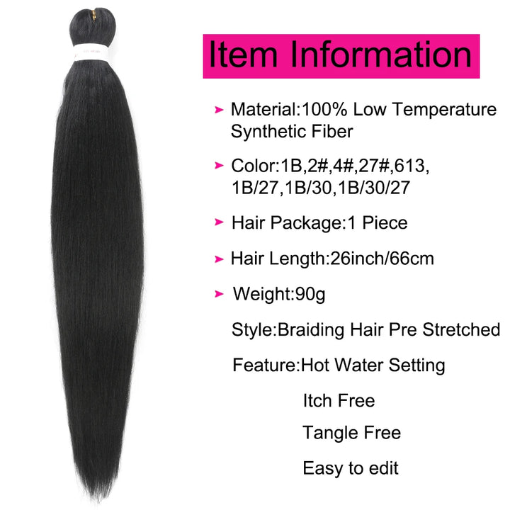 26 Inch Pre-Stretched Braiding Hair – Xpression-Style Smooth Yaki Straight Synthetic Extensions
