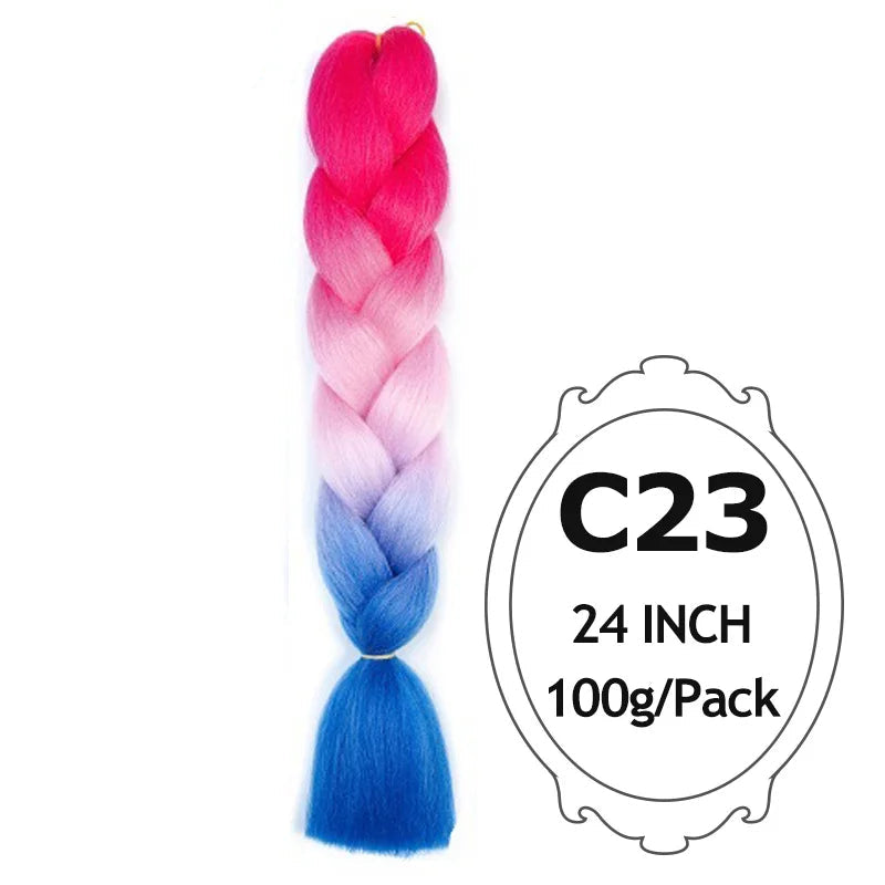 24" Pink Jumbo Braiding Hair – Yaki Texture Synthetic Bulk Extensions (Purple/Red/Green Options)