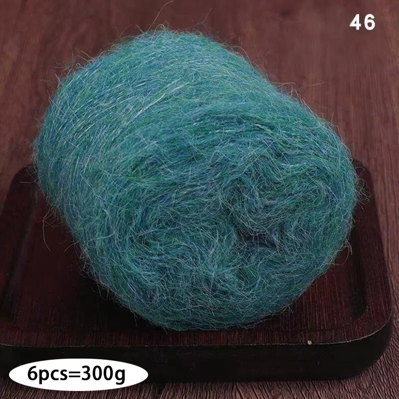 300g Long Wool & Mohair Yarn – Soft Fluffy Knitting Yarn for Sweaters, Shawls & Fashion Wear (6 Pieces/Bag)