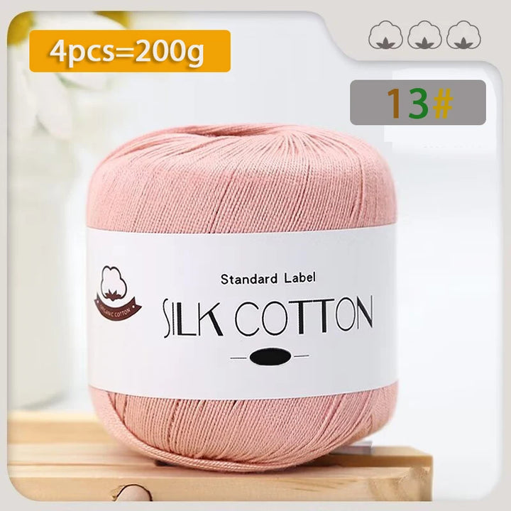 200g Pure Silk Cotton Thread – 100% Cotton Fine Yarn for Hand-Knitted Shawls, Sweaters & Hats