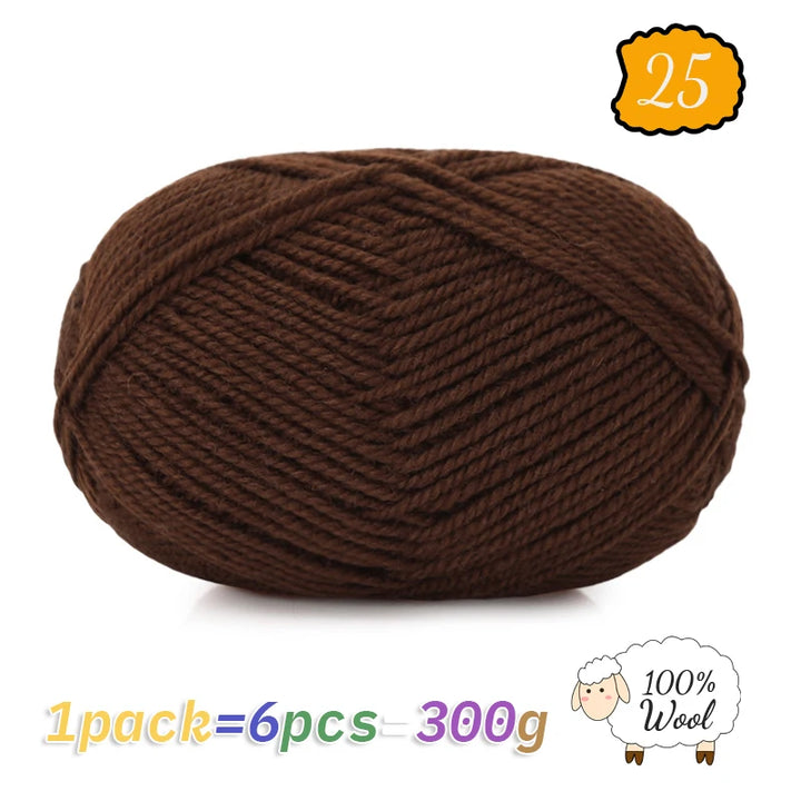 300g 100% Pure Wool Yarn (6 Pieces) – Soft Warm Knitting Yarn for Sweaters, Hats, Scarves & Winter DIY Projects