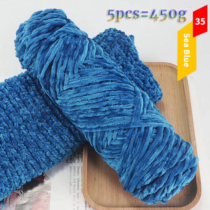450g Chenille Warm Velvet Ice Yarn – Soft Thick Knitting Yarn for Sweaters, Scarves & Blankets (5 Pcs/Pack)