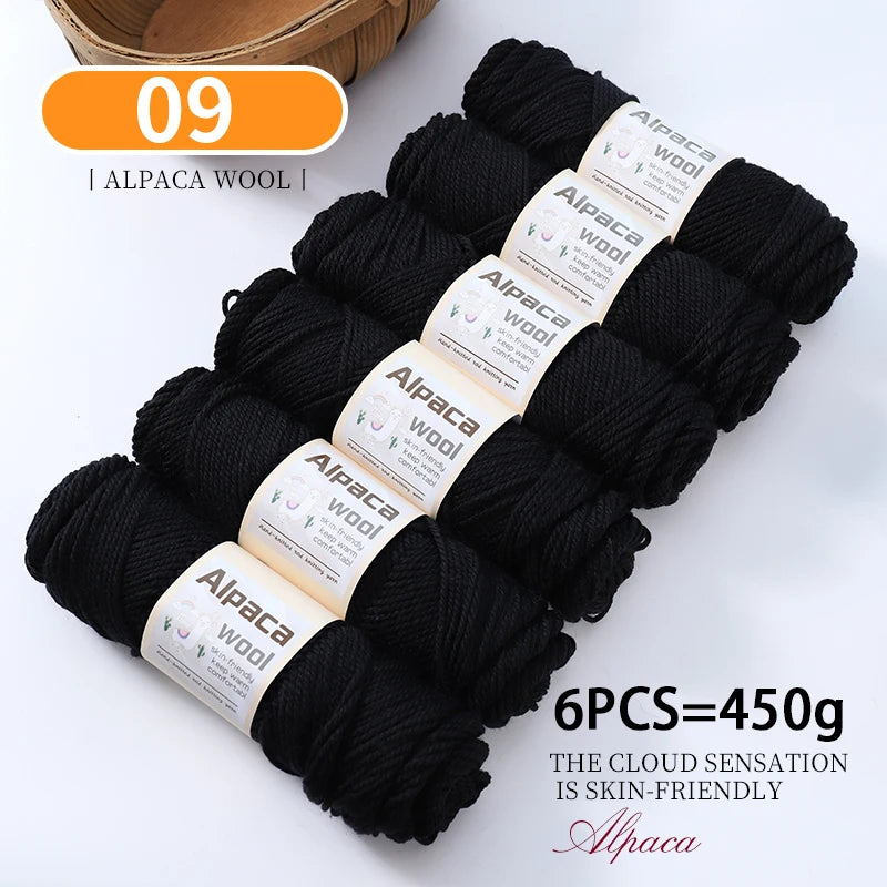 450g Alpaca Wool Yarn Set (6 Pieces) – Thick Knitting Yarn for Sweaters, Shawls, Hats & Winter Crafts