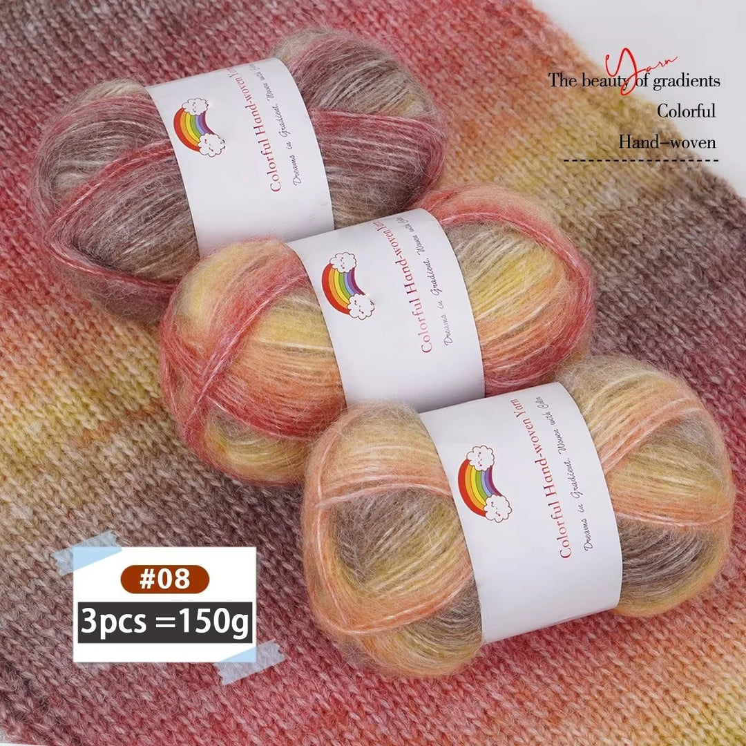 150g Mohair Gradient Spray Yarn (3 Skeins) – Lightweight Rainbow Knitting Yarn for Sweaters, Hats, Scarves & Shawls