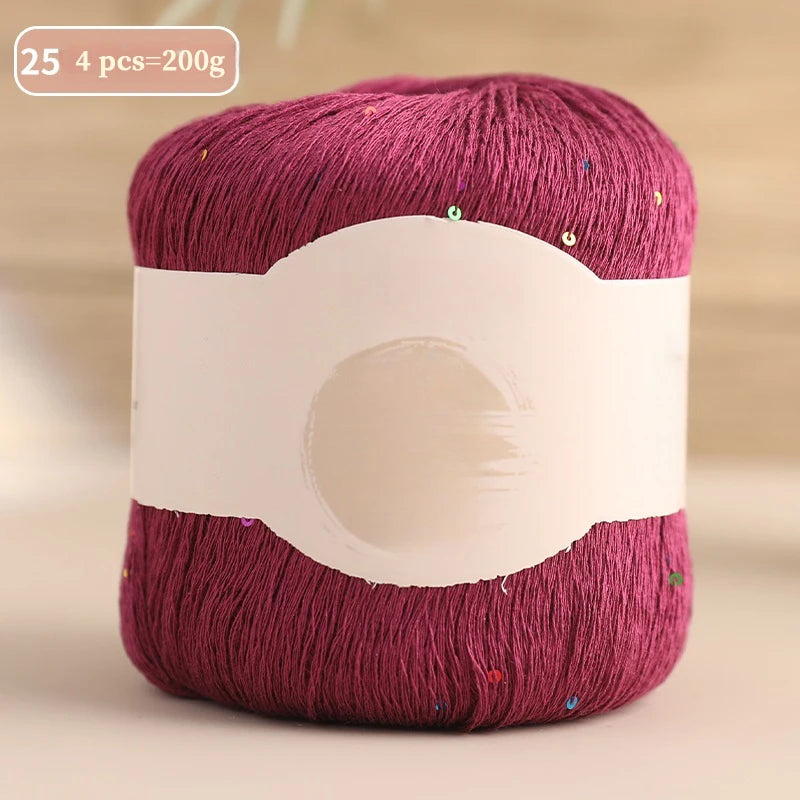 200g Colorful Sequin Yarn – Soft Knitting Yarn for Sweaters, Scarves & DIY Crafts (4 Pieces/Pack)